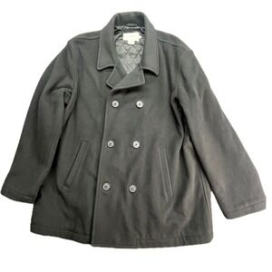 J. Crew Mens Black Double Breasted Wool Blend Peacoat Jacket XL Quilted Lined